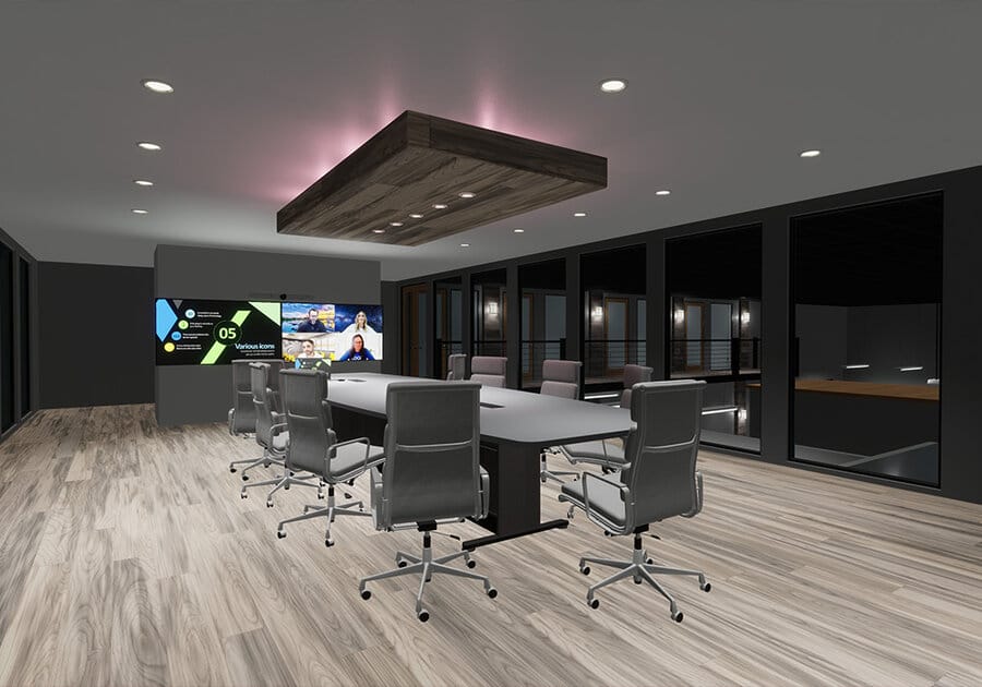 A conference room system and design created with Modus Virtual Reality tools.